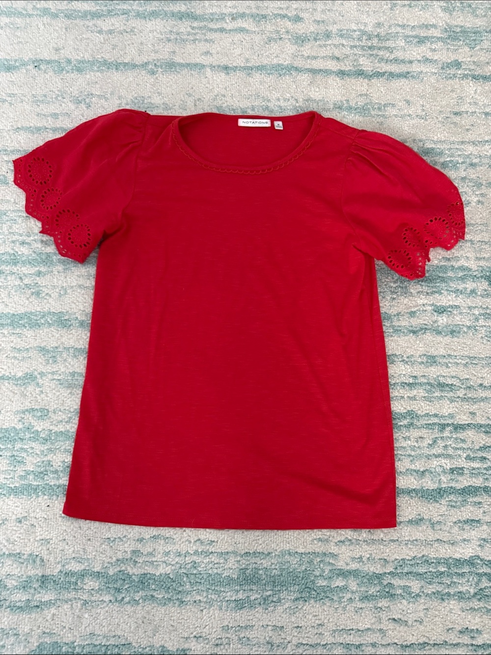 NOTATIONS Bright Red Eyelet Sleeve Short Sleeve Tee